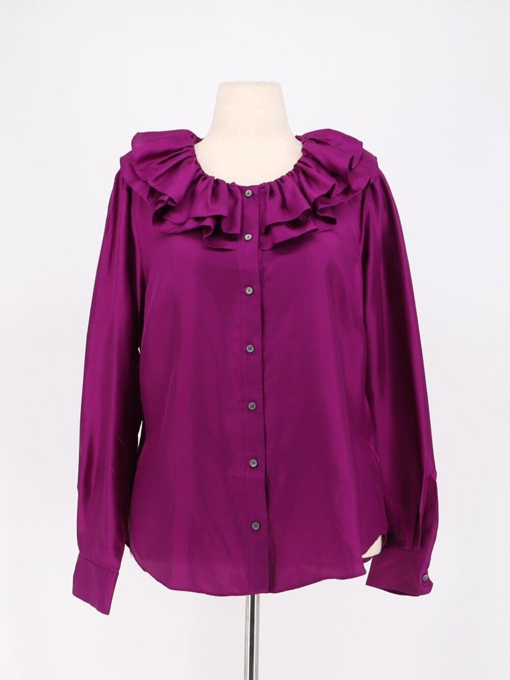 NWT J. CREW Collection Silk Twill Ruffle Collar Blouse Top Magenta Purple Size L